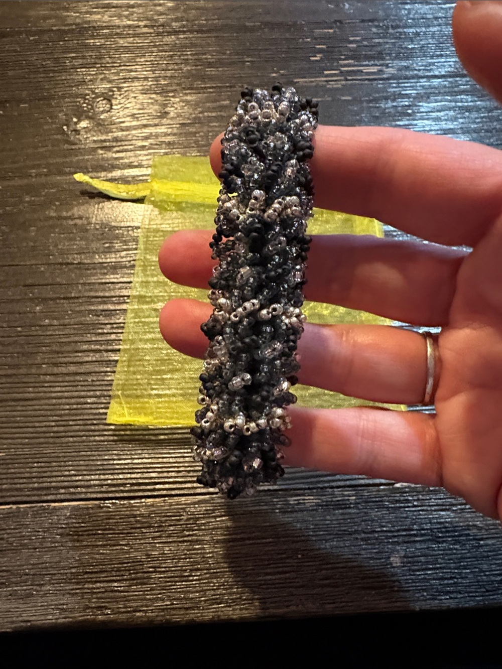 Beaded Cluster Bracelet - Black and Silver